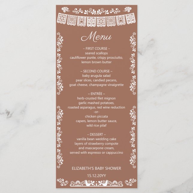 Cielito Lindo Terracotta Papel Picado Baby Shower Menu (Front)