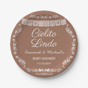 Cielito Lindo Terracotta Papel Picado Baby Shower Paper Plate