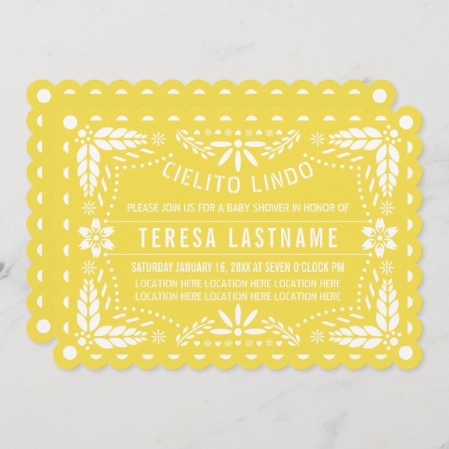 Cielito lindo yellow papel picado baby shower invitation (Front/Back)