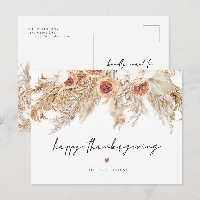 CIERA Boho Terracotta Pampas Thanksgiving Greeting Postcard (Front/Back)