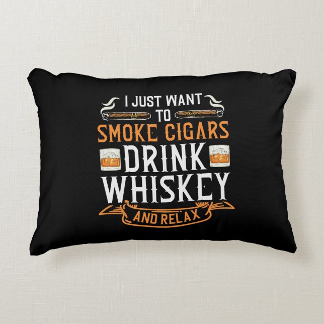 Cigar and Whiskey Quote  Decorative Cushion (Front)