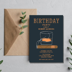 Cigar and Whisky Men's Birthday Party Invitation