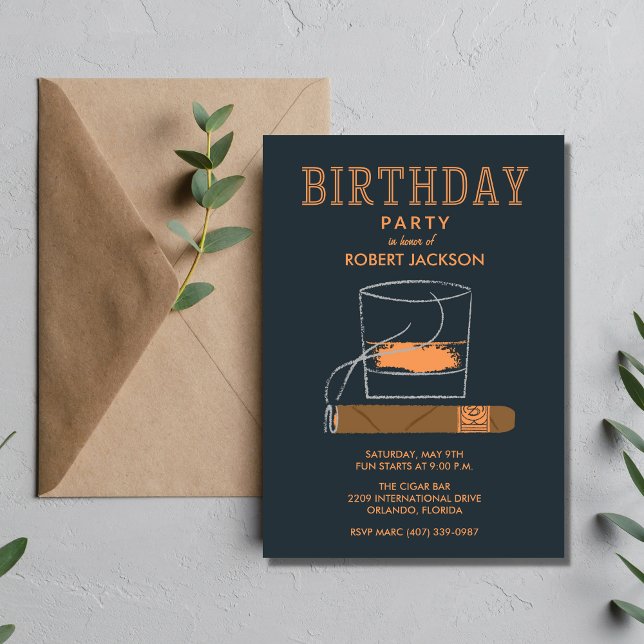 Cigar and Whisky Men's Birthday Party Invitation (Creator Uploaded)