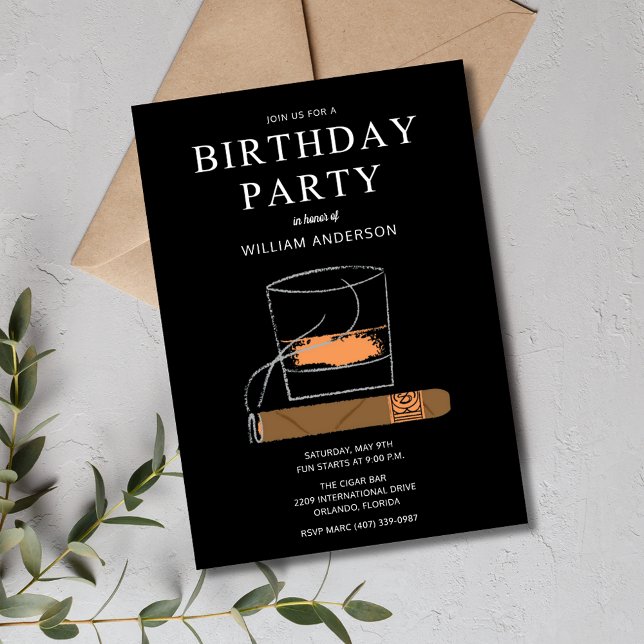 Cigar and Whisky Men's Birthday Party Invitation (Cigar and Whisky Men's Birthday Party Invitation)