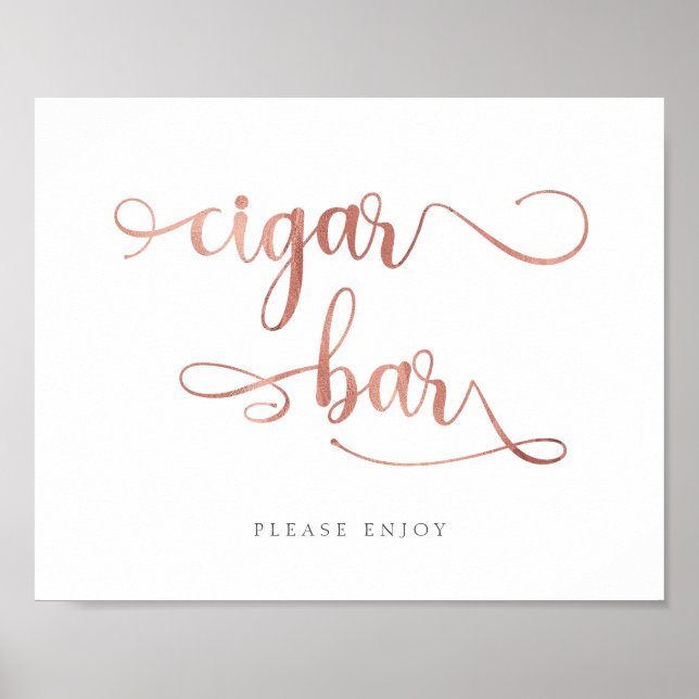 "Cigar Bar" rose gold Calligraphy Wedding Sign (Front)