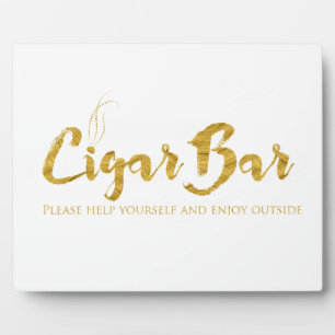 Cigar Bar Sign Table Easel - White and Gold Plaque