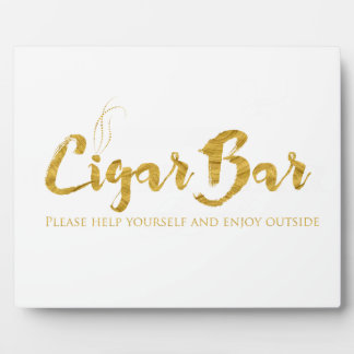 Cigar Bar Sign Table Easel - White and Gold Plaque