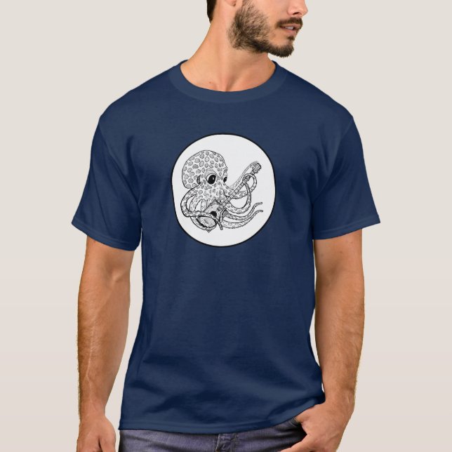 Cigar Box Guitar picking Octopus T-Shirt (Front)