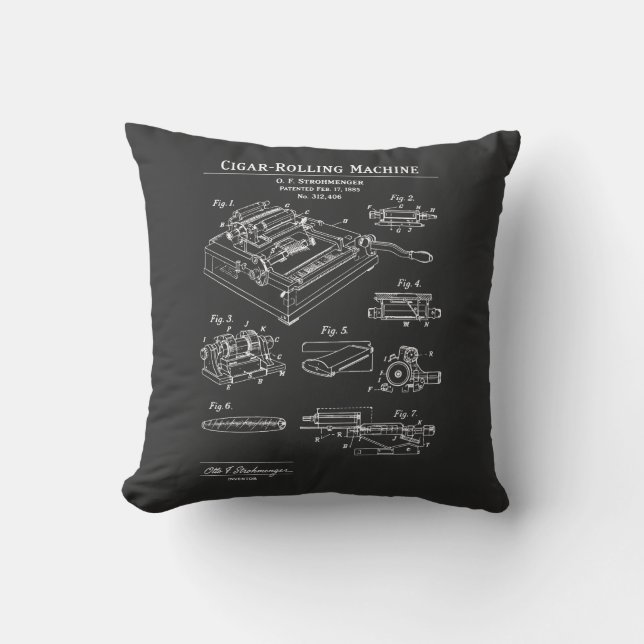 Cigar Rolling Machine Blueprint Cushion (Front)