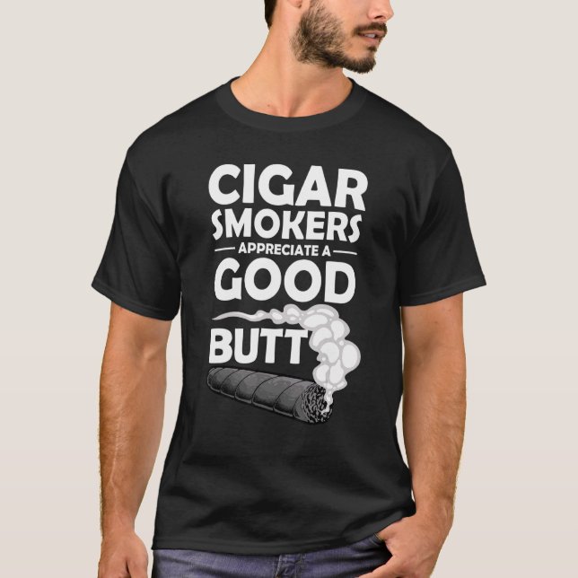 Cigar Smoker For Men Dad Grandpa Tobacco Smoke T-Shirt (Front)