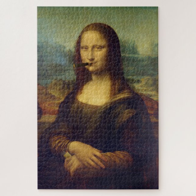 Cigar Smoker Mona Lisa Painting Funny Jigsaw Puzzle (Vertical)