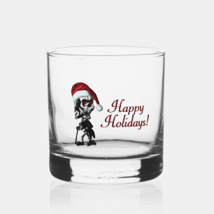 Cigar Smoking Christmas Skeleton Happy Holidays Whiskey Glass
