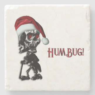Cigar Smoking Christmas Skeleton Humbug Stone Coaster