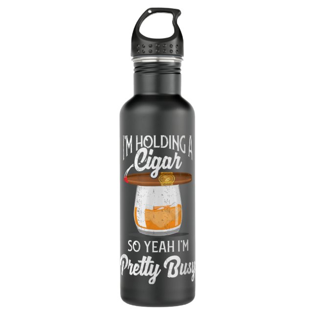 Cigar Smoking Smoking Whiskey Drinking Dad Tee Gif 710 Ml Water Bottle (Front)