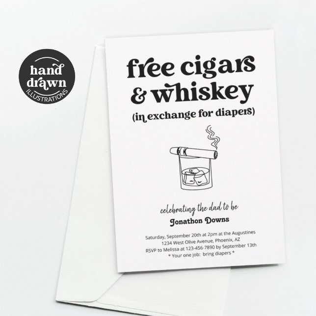 Cigar Whiskey Diaper Party Funny Men Dad Shower Invitation (Creator Uploaded)
