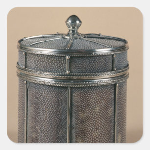 Cigarette box with shagreen sides, 1928 square sticker