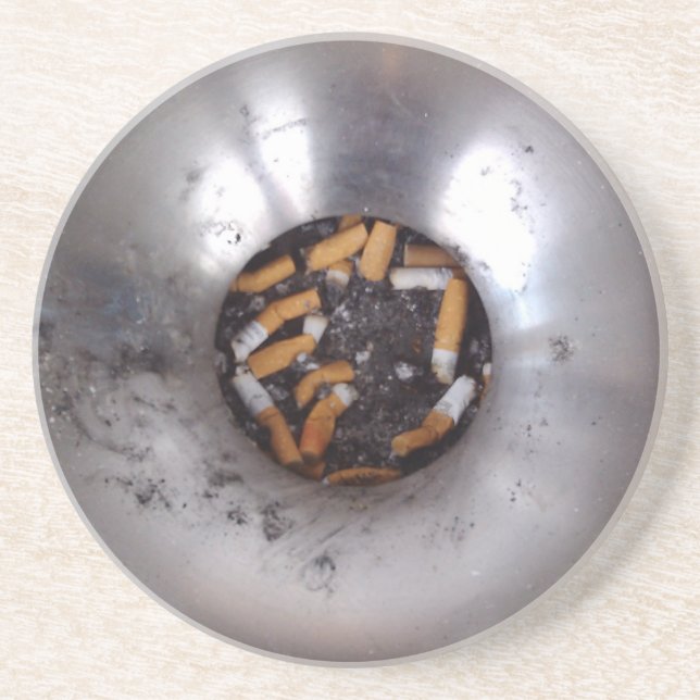 Cigarette Butts in Silver Smokers Ashtray, Funny Coaster (Front)