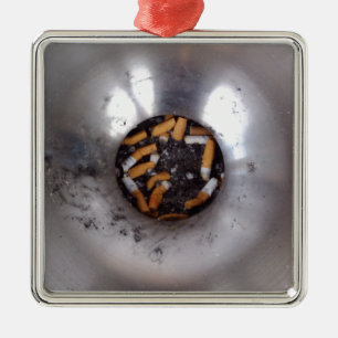 Cigarette Butts in Silver Smokers Ashtray, Funny Metal Tree Decoration