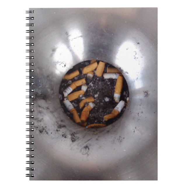 Cigarette Butts in Silver Smokers Ashtray, Funny Spiral Notebook (Front)