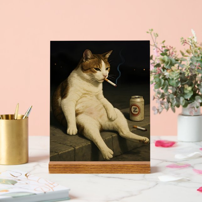 Cigarette Kitten Funny Smoking Cat Gen Z Meme Acrylic Sign (Wedding)