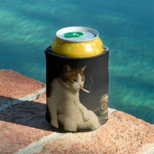 Cigarette Kitten Funny Smoking Cat Gen Z Meme Can Cooler