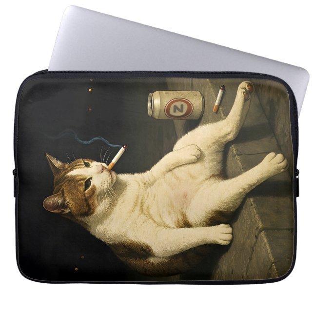 Cigarette Kitten Funny Smoking Cat Gen Z Meme Laptop Sleeve (Front)