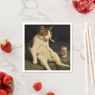 Cigarette Kitten Funny Smoking Cat Gen Z Meme Napkin