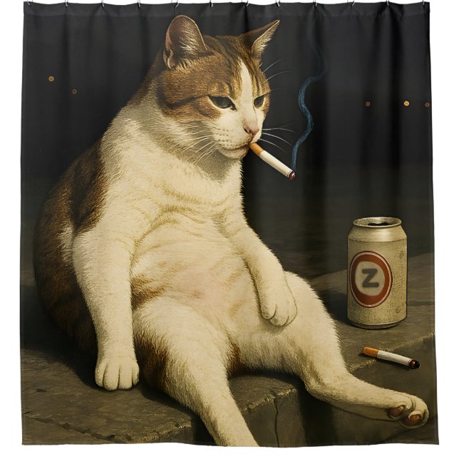 Cigarette Kitten Funny Smoking Cat Gen Z Meme Shower Curtain (Front)