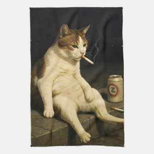 Cigarette Kitten Funny Smoking Cat Gen Z Meme Tea Towel