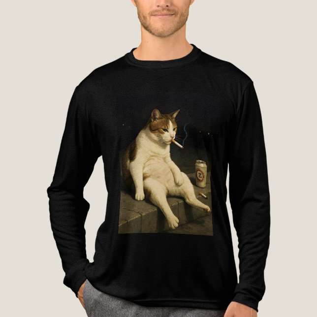 Cigarette Kitten Funny Smoking Cat Gen Z Meme Tri-Blend Shirt (Front)