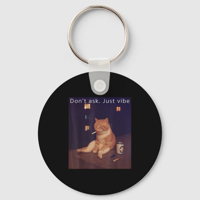 Cigarette Kitten Funny Smoking Cat Meme Stud Brain Key Ring (Front)