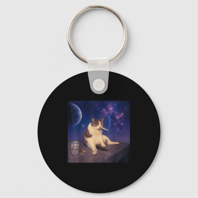 Cigarette Kitten Funny Smoking Cat Meme Stud Brain Key Ring (Front)