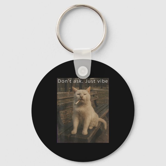 Cigarette Kitten Funny Smoking Cat Meme Stud Brain Key Ring (Front)