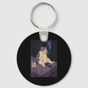 Cigarette Kitten Funny Smoking Cat Meme Stud Brain Key Ring