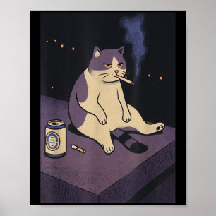 Cigarette Kitten Funny Smoking Cat Meme Stud Brain Poster