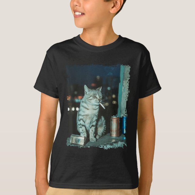 Cigarette Kitten Funny Smoking Cat Meme Stud Brain T-Shirt (Front)