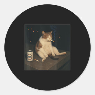 Cigarette Kitten Funny Smoking Cat Meme Stud  Classic Round Sticker