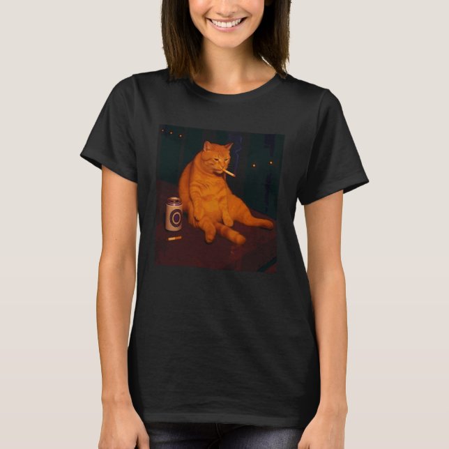 Cigarette Kitten Funny Smoking Cat Meme T-Shirt (Front)