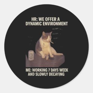 Cigarette Kitten Funny Smoking Cat Meme Work-life  Classic Round Sticker