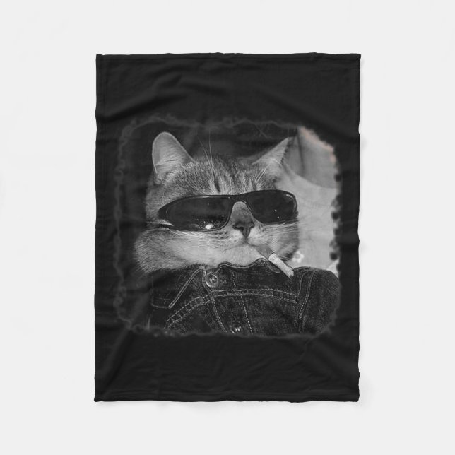 Cigarette Kitten Gang Cat Smoking Cigarette Funny  Fleece Blanket (Front)