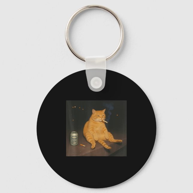 Cigarette Kitten Gen Z Joke Smoking Cat Meme Stud  Key Ring (Front)