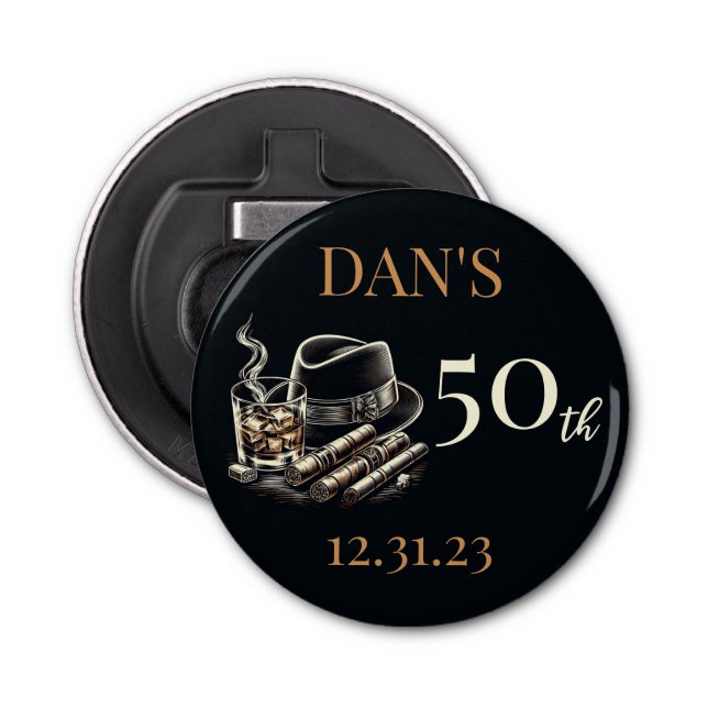 Cigars and Bourbon Birthday Bottle Opener (Front)