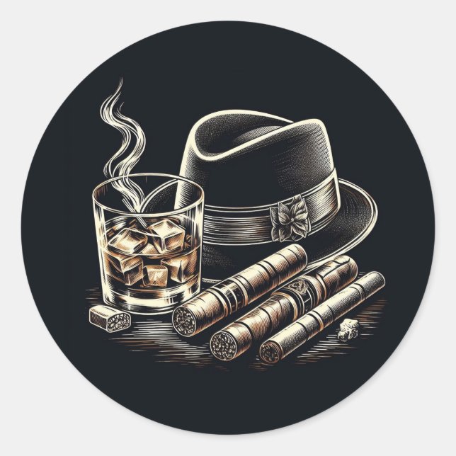 Cigars and Bourbon Classic Round Sticker (Front)