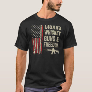 Cigars Whiskey Guns & Freedom  Usa Flag 4th Of Jul T-Shirt