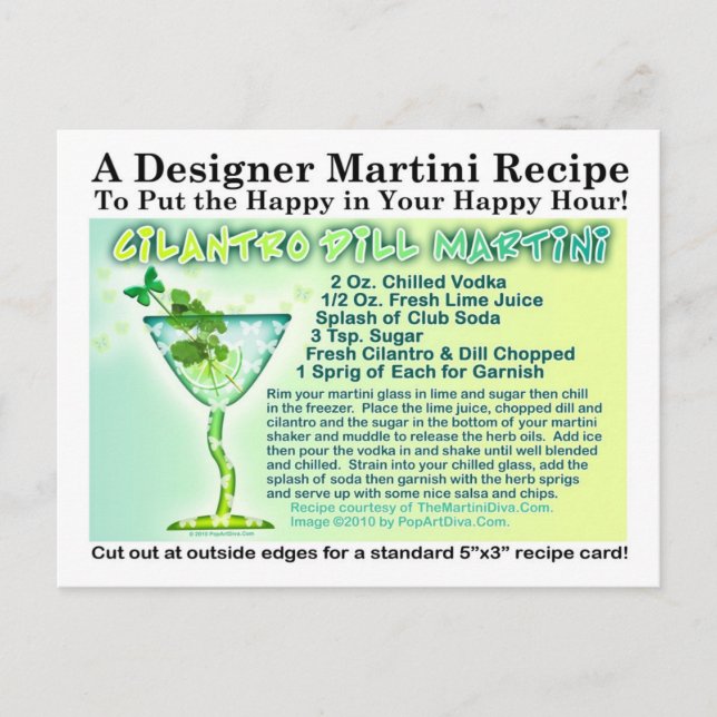 Cilantro Dill Martini Recipe Postcard (Front)