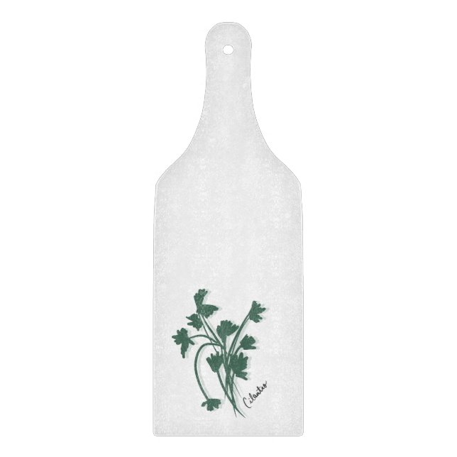 Cilantro Herb Garden Coriander Hand Drawn Cutting Board (Front)