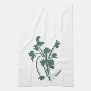 Cilantro Herb Garden Coriander Illustration Tea Towel