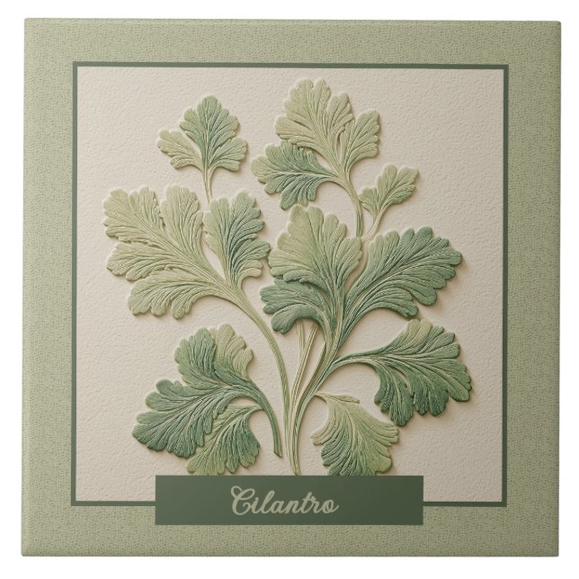 Cilantro Herb Kitchen Decor Faux Relief Tile (Front)