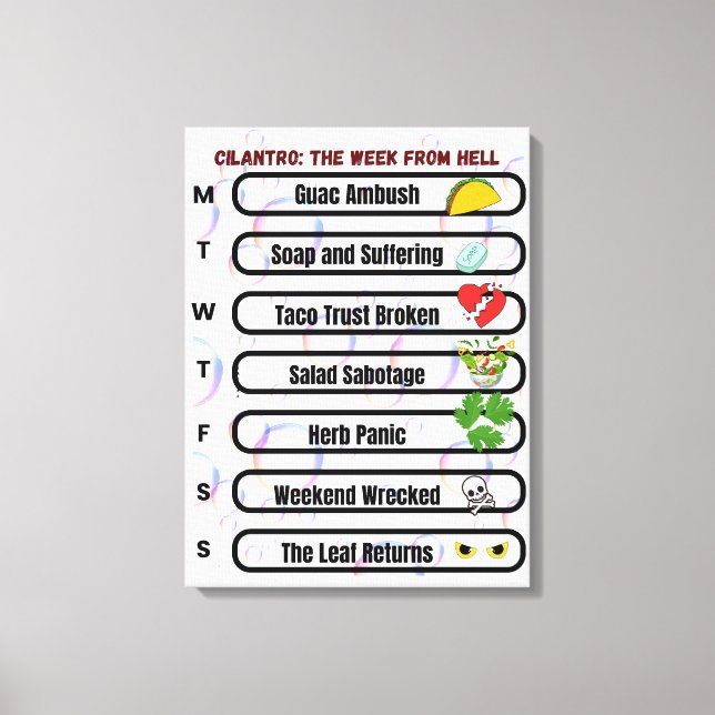 Cilantro – The Week from Hell Funny Anti-Cilantro  Canvas Print (Front)