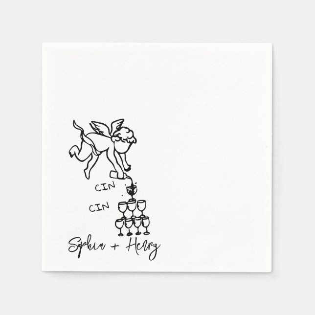 Cin Cin Cherub Hand Drawn Cupid Icon Wedding  Napkin (Front)